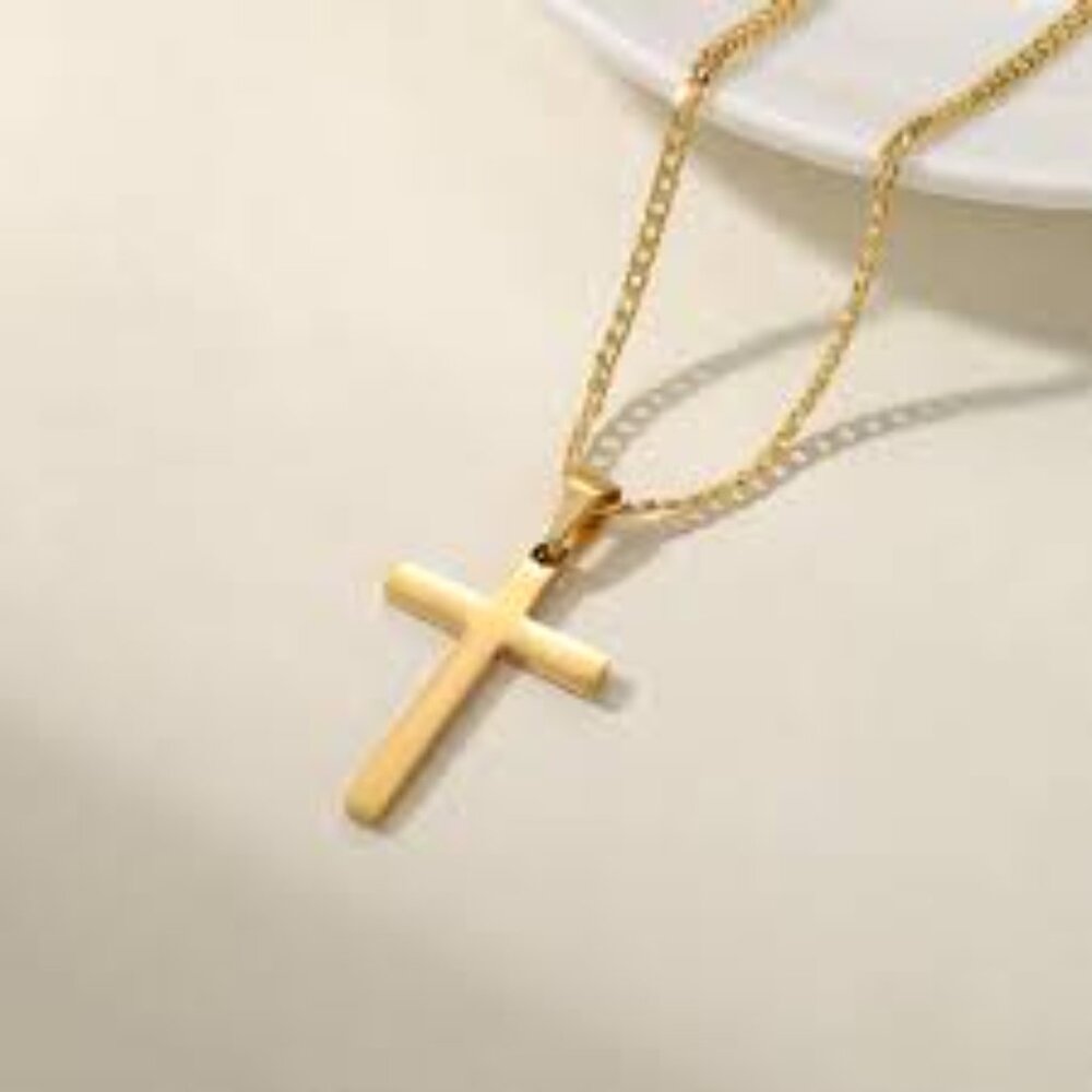 Gold stainless steel necklace with cross pendant